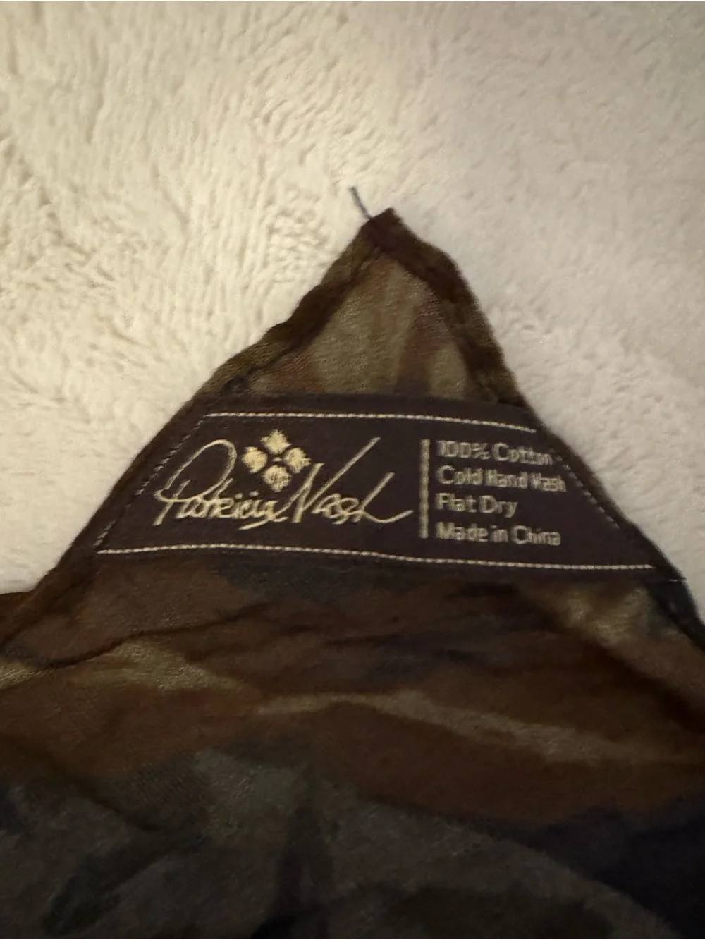 Patricia Nash Black Sheer Floral Scarf w Brown, Blue and Pink Blooms 100% cotton